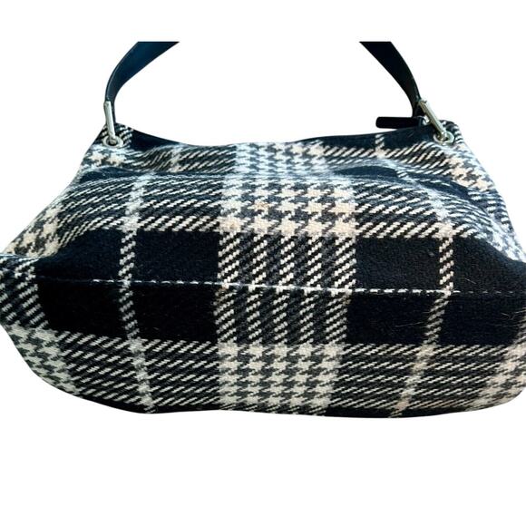 Eddie Bauer‎ Black & Off-White Plaid Wool Leather Soft Handbag Purse - Picture 2 of 11